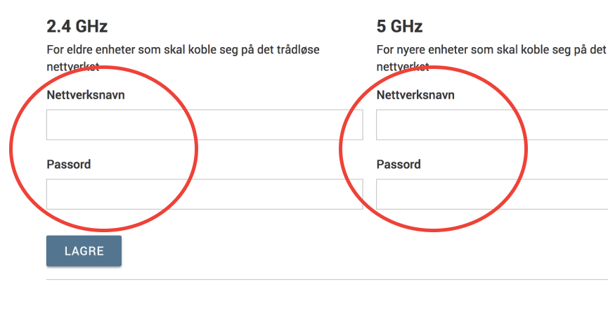 Skjermbilde - Skjemafelter for nettverksnavn og passord