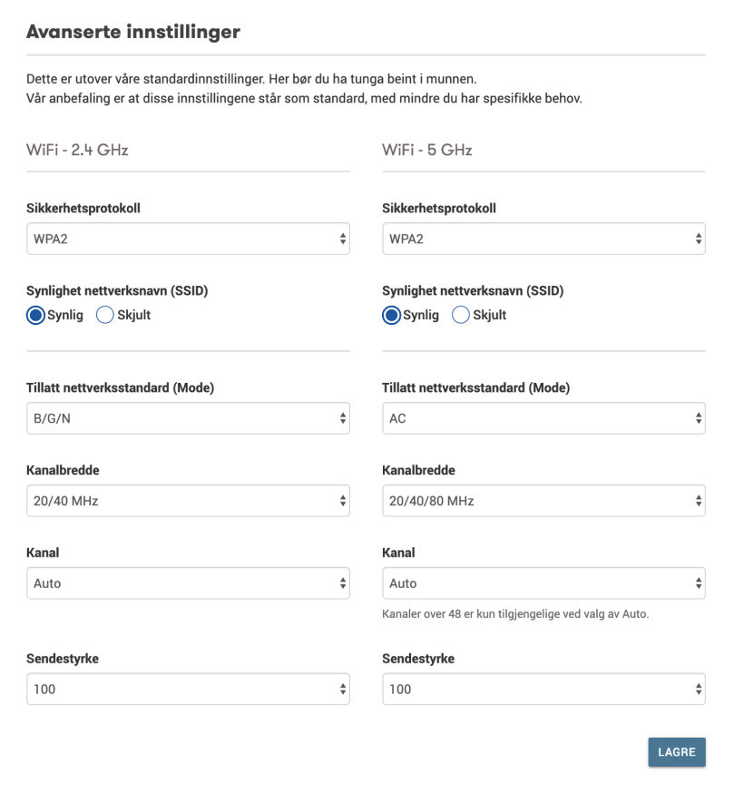 Avanserte Wifi-innstillinger
