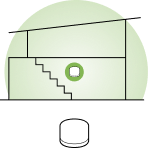 Illustrasjon av en liten bolig med ett enkelt wifi-punkt markert med en grønn sirkel plassert sentralt i boligen.
