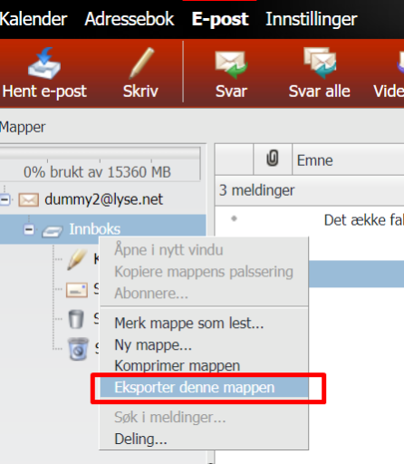 Eksporter email