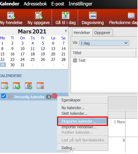 Eksporter kalender