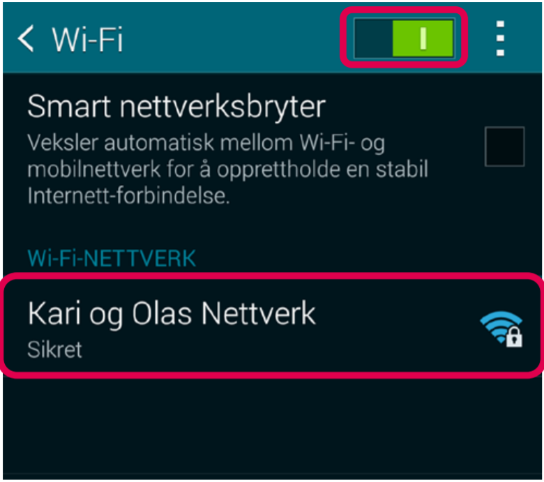 Hvordan koble Samsungmobilen opp til trådløst nettverk fra Altibox wifi