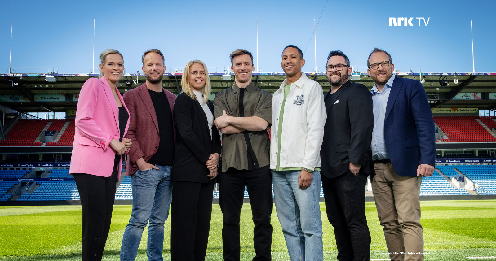 NRKs team: Carina Olset, Andreas Hagen, Elise Thorsnes, Carl-Erik Torp, Tete Lidbom, Patrick Rowlands og Andreas Stabrun Smith.