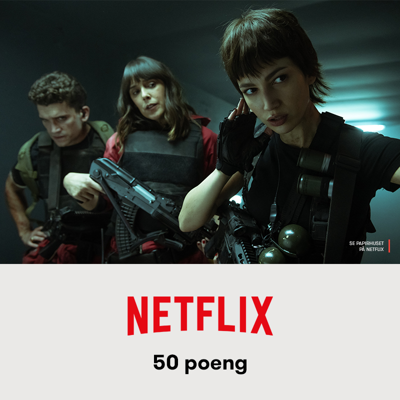 Netflix tilbyr nærmest ubegrensede mengder serier, filmer og dokumentarer - for både barn og voksne. Hos oss kan du, for første gang i Norge, velge inn Netflix med poeng.  *Du må ha vår nyeste tv-dekoder, Modell A, for å kunne velge inn Netflix.