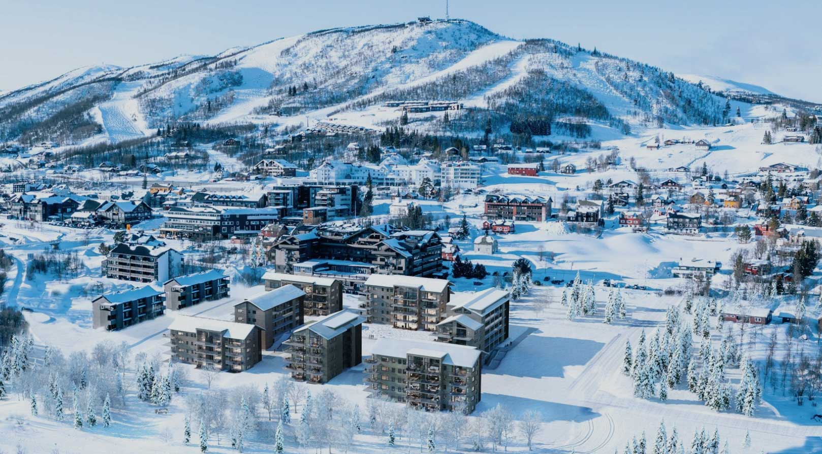 Fritidseiendommene på Gol, Geilo (bildet), i Hemsedal og på Nesflaten krever store p-anlegg, hvor elbilene lader via wifi.